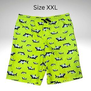 Wonder Nation Boys Neon Shark Print Swim Trunks – Size XXL